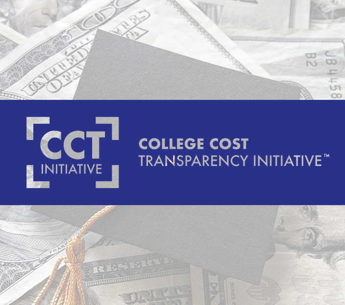 College Cost Transparency Logo over graduation cap & money