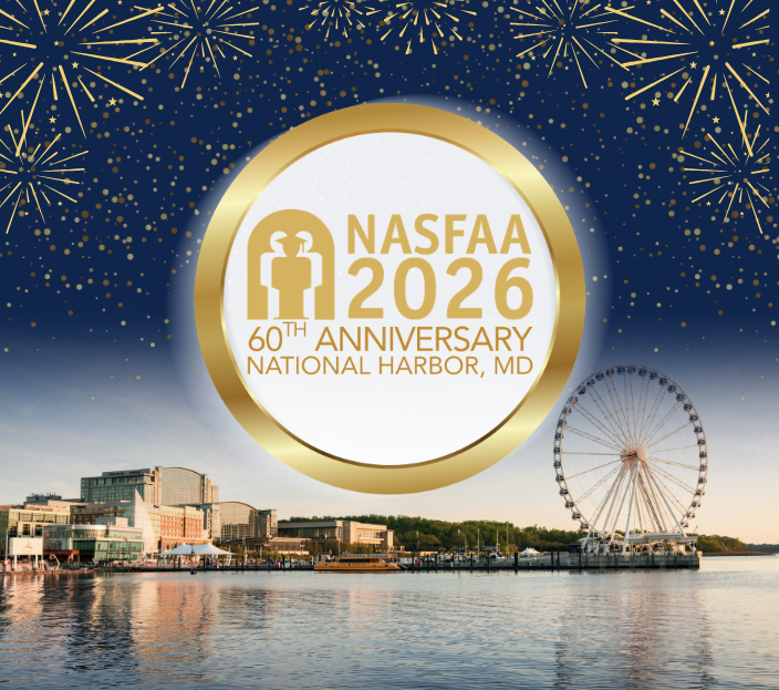 NASFAA 2026 Logo & fireworks over National Harbor