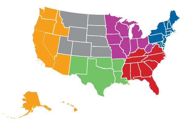 USA Map with NASFAA Regions