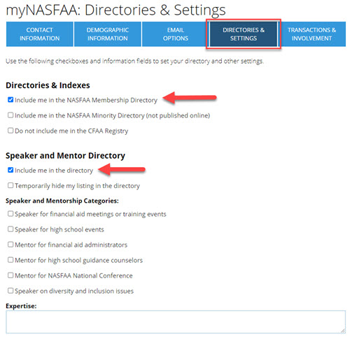 Directories & Settings Tab