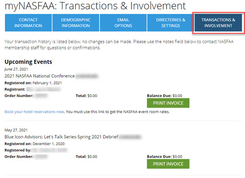 Transactions & Involvement Tab